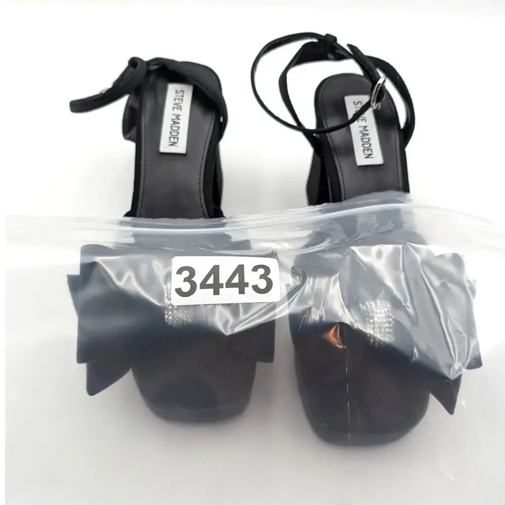 Steve Madden Aerin Bow Platform Sandals Women's Black Size US7.5M EU38